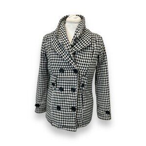 Jou Jou Women’s Houndstooth Double-Breasted Peacoat Coat Preppy Black/White L